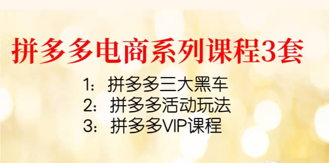 拼多多电商系列课程3套：拼多多三大黑车+拼多多活动玩法+拼多多VIP课程-爱省资源网