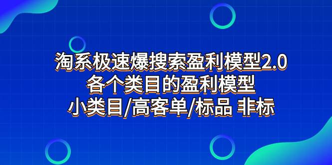 淘系极速爆搜索盈利模型2.0，各个类目的盈利模型，小类目/高客单/标品 非标-爱省资源网