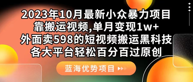 外面卖598的10月最新短视频搬运黑科技，各大平台百分百过原创 靠搬运月入1w-爱省资源网