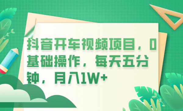 抖音开车视频项目，0基础操作，每天五分钟，月入1W+-爱省资源网
