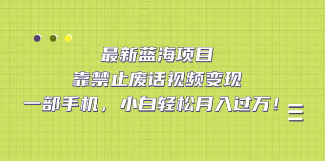 最新蓝海项目，靠禁止废话视频变现，一部手机，小白轻松月入过万！-爱省资源网