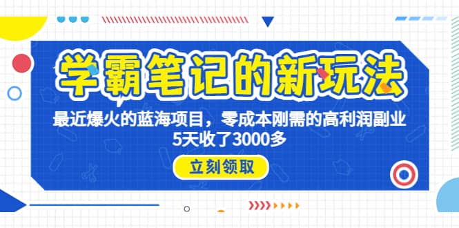 学霸笔记新玩法，最近爆火的蓝海项目，0成本高利润副业，5天收了3000多-爱省资源网