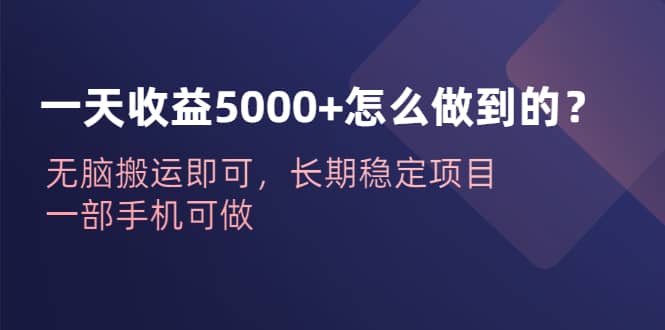 一天收益5000+怎么做到的？无脑搬运即可，长期稳定项目，一部手机可做-爱省资源网