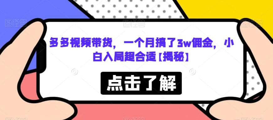 多多视频带货，一个月搞了3w佣金，小白入局超合适【揭秘】-爱省资源网