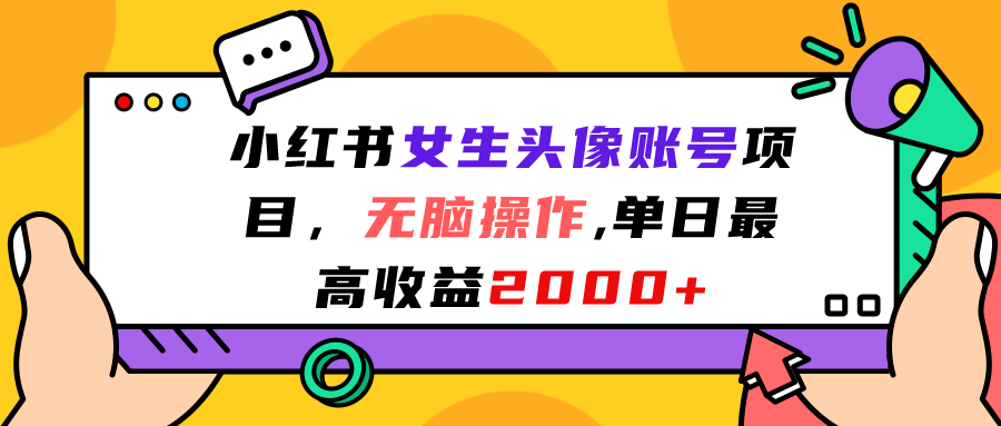 小红书女生头像账号项目，无脑操作，单日最高收益2000+-爱省资源网