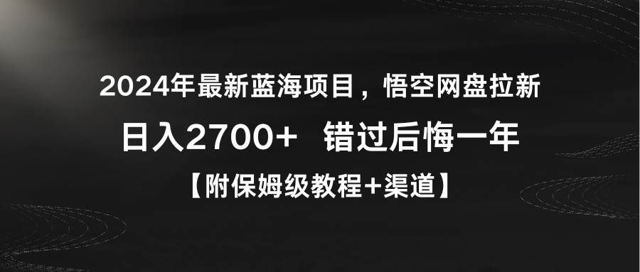 2024年最新蓝海项目，悟空网盘拉新，日入2700+错过后悔一年【附保姆级教…-爱省资源网