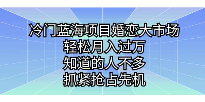 冷门蓝海项目婚恋大市场，轻松月入过万，知道的人不多，抓紧抢占先机-爱省资源网