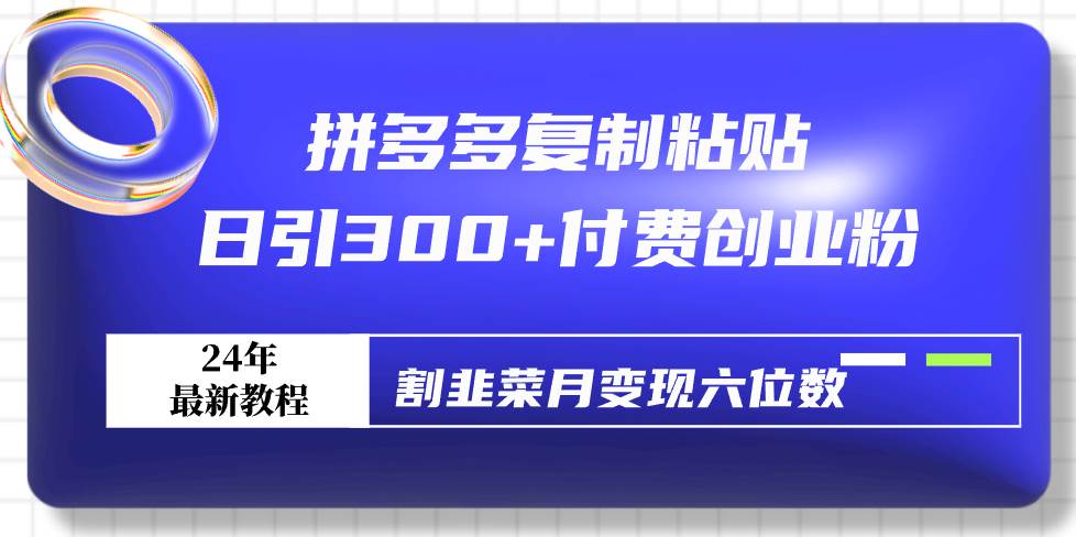 拼多多复制粘贴日引300+付费创业粉，割韭菜月变现六位数最新教程！-爱省资源网