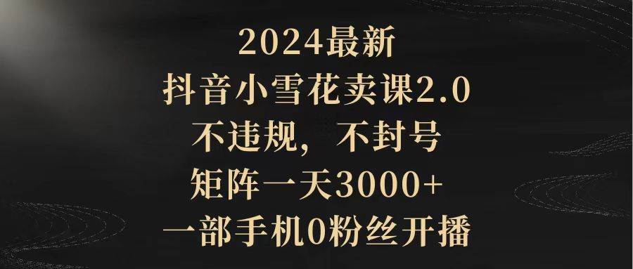 2024最新抖音小雪花卖课2.0 不违规 不封号 矩阵一天3000+一部手机0粉丝开播-爱省资源网
