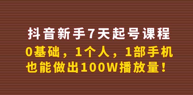 抖音新手7天起号课程：0基础，1个人，1部手机，也能做出100W播放量-爱省资源网