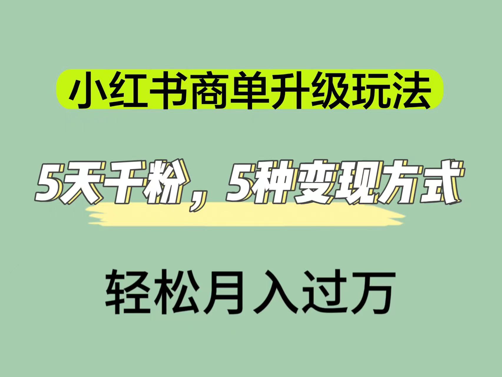 小红书商单升级玩法，5天千粉，5种变现渠道，轻松月入1万+-爱省资源网