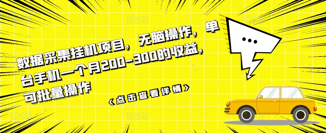 数据采集挂机项目，无脑操作，单台手机一个月200-300的收益，可批量操作-爱省资源网