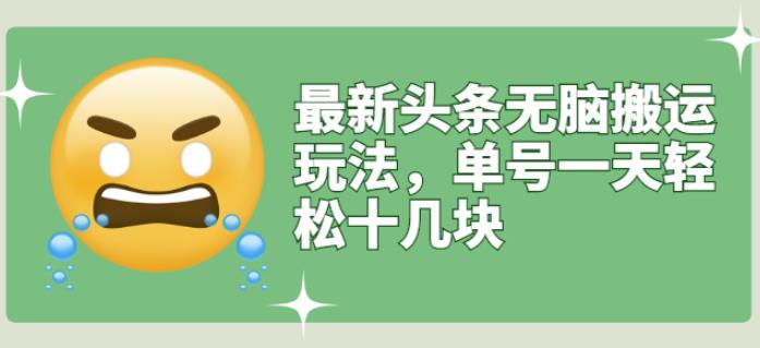 最新头条无脑搬运玩法，单号一天轻松十几块【视频教程+搬运软件】-爱省资源网