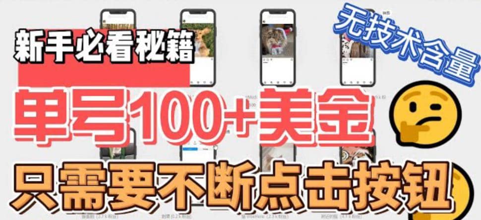 最新无脑只需不断点击按钮，单号100美金暴利项目，可批量操作-爱省资源网