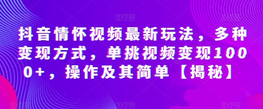 抖音情怀视频最新玩法，多种变现方式，单挑视频变现1000+，操作及其简单【揭秘】-爱省资源网