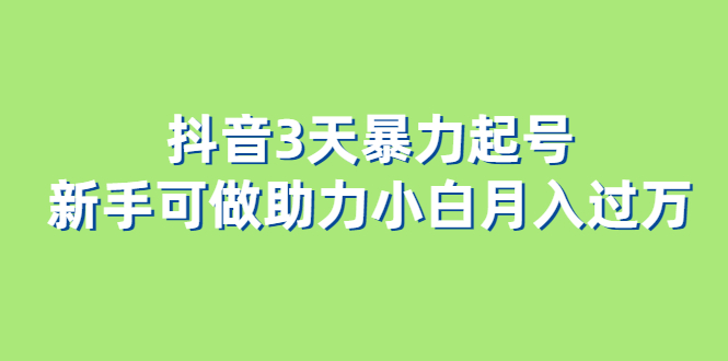 抖音3天暴力起号新手可做助力小白月入过万-爱省资源网