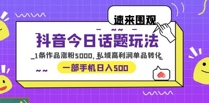 抖音今日话题玩法，1条作品涨粉5000，私域高利润单品转化 一部手机日入500-爱省资源网