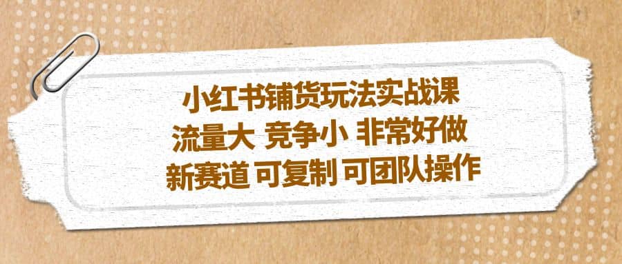 小红书铺货玩法实战课，流量大 竞争小 非常好做 新赛道 可复制 可团队操作-爱省资源网