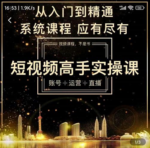 短视频高手实操课：账号+运营+直播，从入门到精通，系统课程，应有尽-爱省资源网