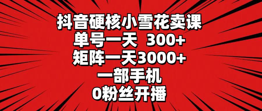 抖音硬核小雪花卖课，单号一天300+，矩阵一天3000+，一部手机0粉丝开播-爱省资源网