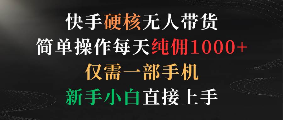 快手硬核无人带货，简单操作每天纯佣1000+,仅需一部手机，新手小白直接上手-爱省资源网