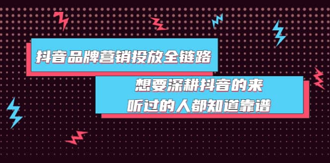 抖音品牌营销投放全链路：想要深耕抖音的来，听过的人都知道靠谱-爱省资源网