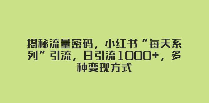 揭秘流量密码，小红书“每天系列”引流，日引流1000+，多种变现方式-爱省资源网