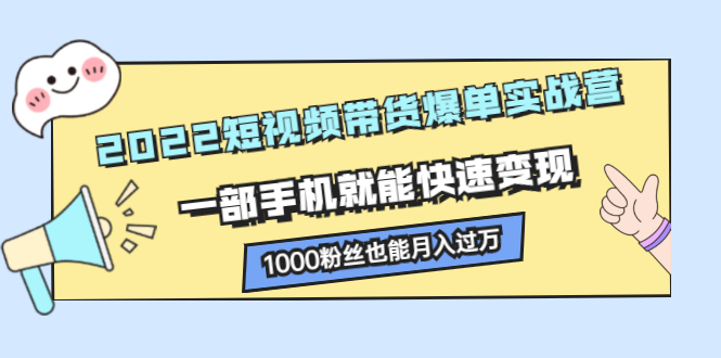 2022短视频带货爆单实战营，一部手机就能快速变现-爱省资源网