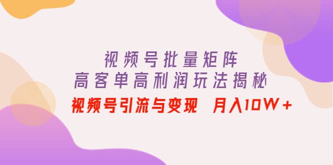 视频号批量矩阵的高客单高利润玩法揭秘-爱省资源网