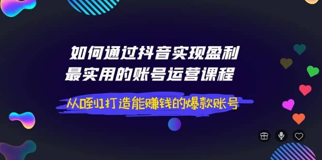 如何通过抖音实现盈利，最实用的账号运营课程 从0到1打造能赚钱的爆款账号-爱省资源网