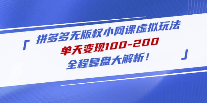 拼多多无版权小网课虚拟玩法，全程复盘大解析-爱省资源网