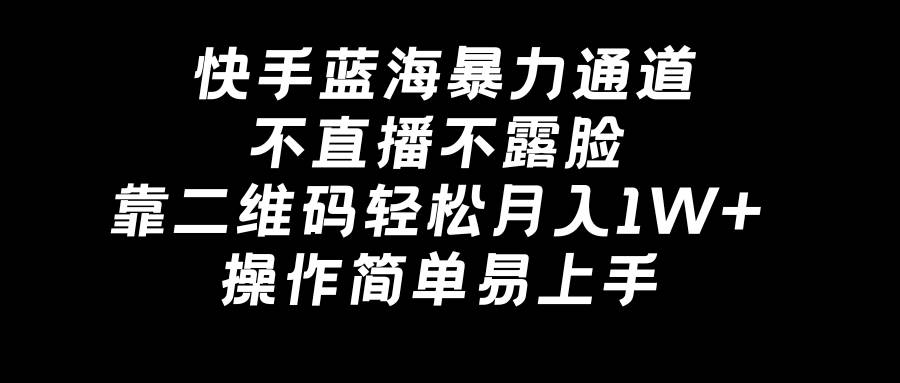 快手蓝海暴力通道，不直播不露脸，靠二维码轻松月入1W+，操作简单易上手-爱省资源网