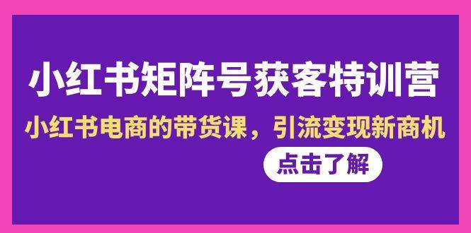 小红书-矩阵号获客特训营-第10期，小红书电商的带货课，引流变现新商机-爱省资源网