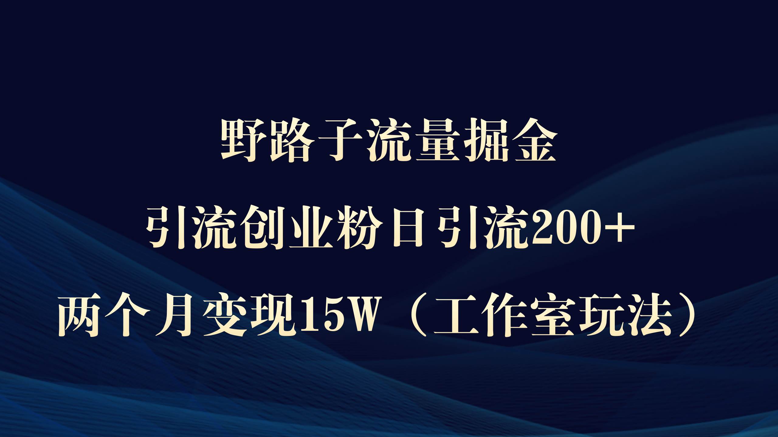 野路子流量掘金，引流创业粉日引流200+，两个月变现15W（工作室玩法））-爱省资源网