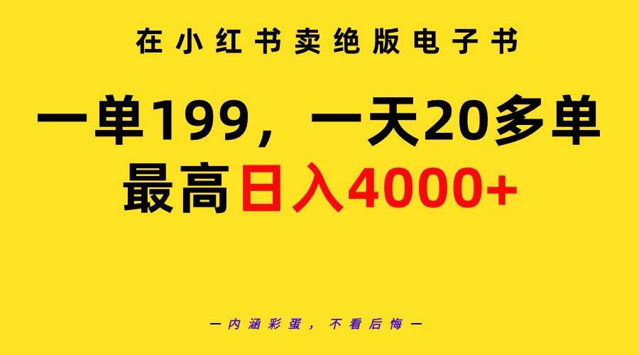 在小红书卖绝版电子书，一单199 一天最多搞20多单，最高日入4000+教程+资料-爱省资源网