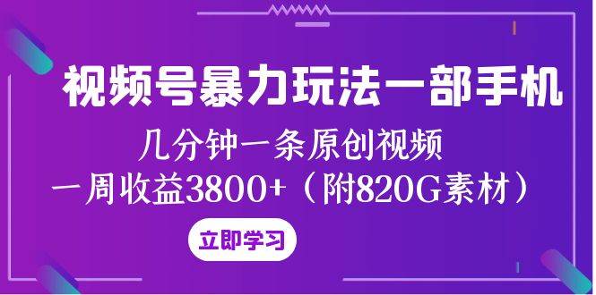 视频号暴力玩法一部手机 几分钟一条原创视频 一周收益3800+（附820G素材）-爱省资源网