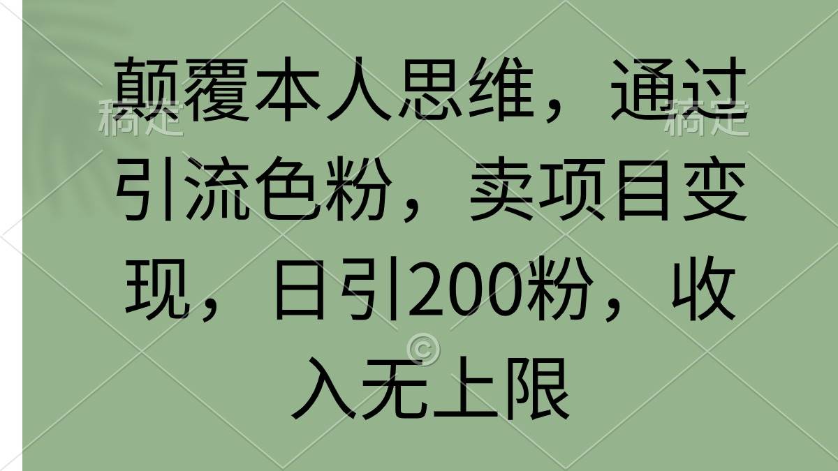 颠覆本人思维，通过引流色粉，卖项目变现，日引200粉，收入无上限-爱省资源网