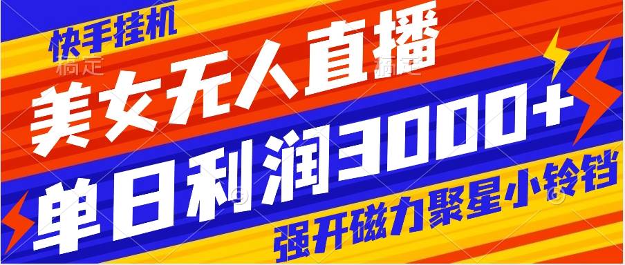 快手挂机，美女无人直播，强开磁力聚星小铃铛，日入3000+-爱省资源网