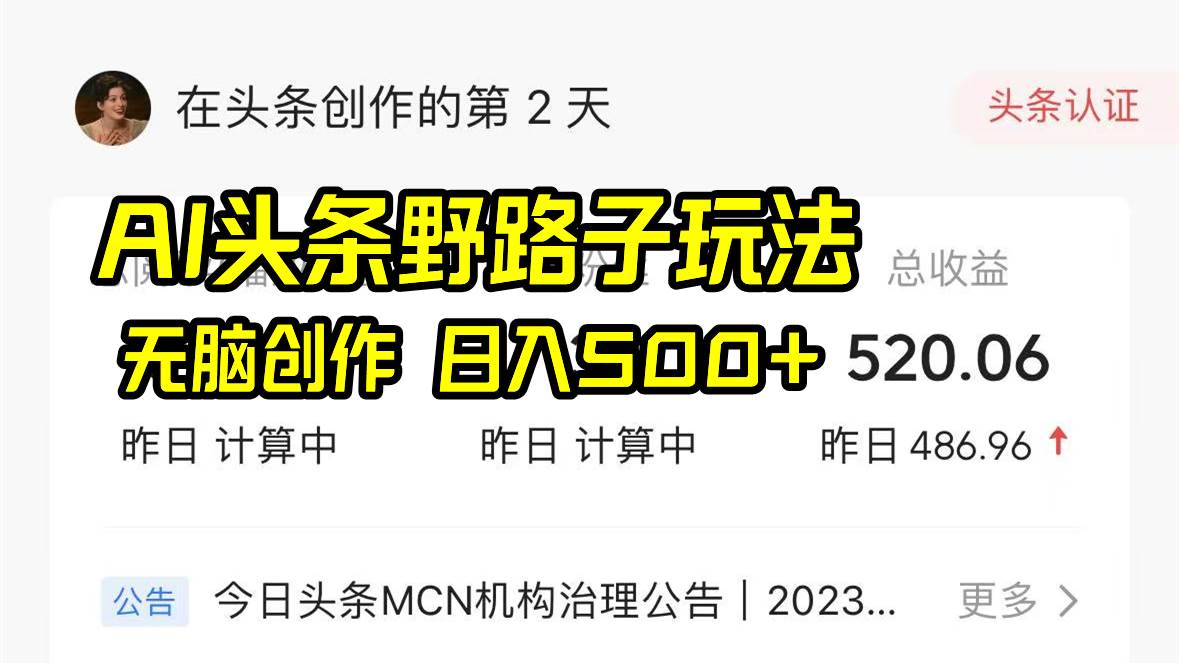 AI头条野路子玩法，无脑创作，日入500+-爱省资源网