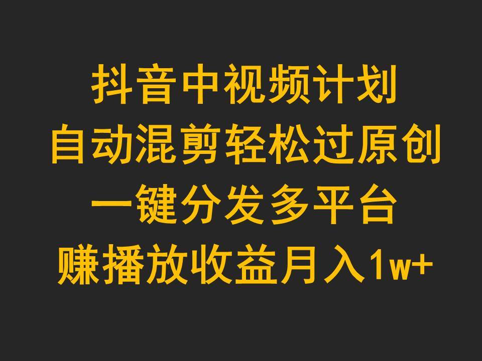 抖音中视频计划，自动混剪轻松过原创，一键分发多平台赚播放收益，月入1w+-爱省资源网
