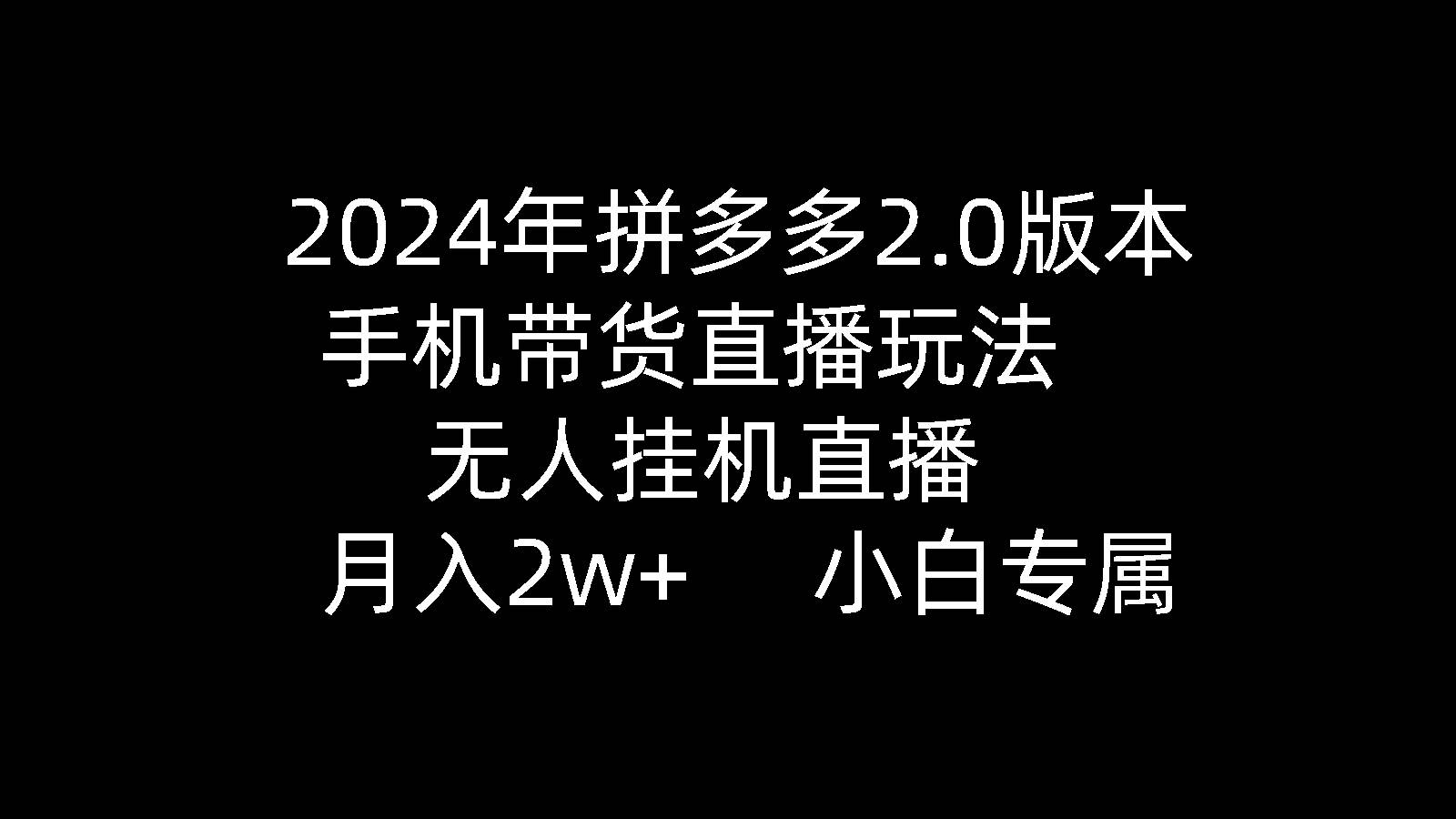2024年拼多多2.0版本，手机带货直播玩法，无人挂机直播， 月入2w+， 小…-爱省资源网