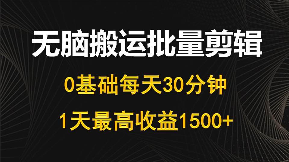 每天30分钟，0基础无脑搬运批量剪辑，1天最高收益1500+-爱省资源网