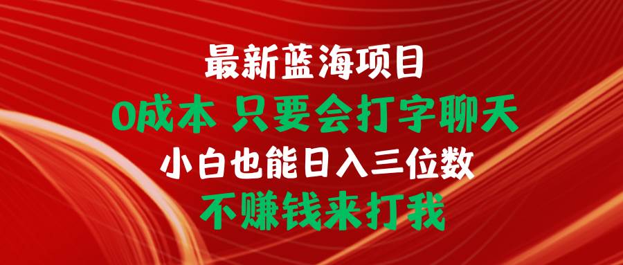最新蓝海项目 0成本 只要会打字聊天 小白也能日入三位数 不赚钱来打我-爱省资源网