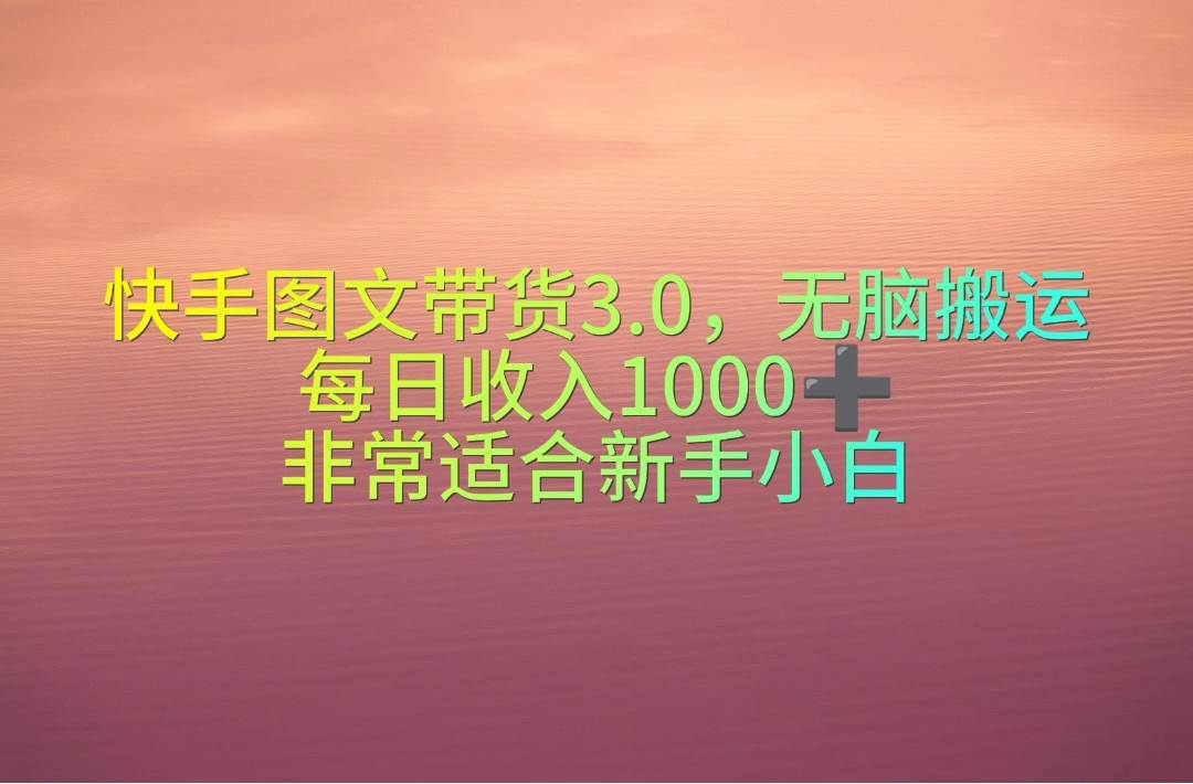 快手图文带货3.0，无脑搬运，每日收入1000＋，非常适合新手小白-爱省资源网