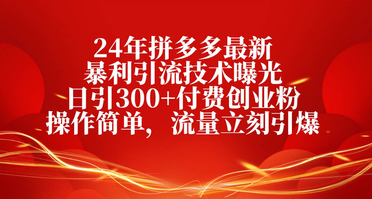 24年拼多多最新暴利引流技术曝光，日引300+付费创业粉，操作简单，流量…-爱省资源网