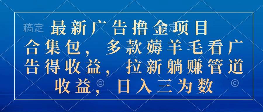最新广告撸金项目合集包，多款薅羊毛看广告收益 拉新管道收益，日入三为数-爱省资源网
