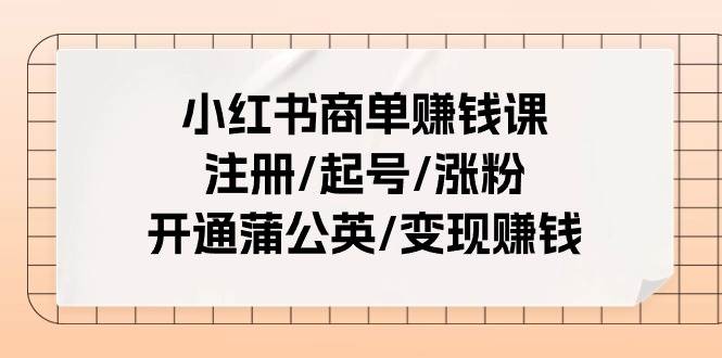 小红书商单赚钱课：注册/起号/涨粉/开通蒲公英/变现赚钱（25节课）-爱省资源网