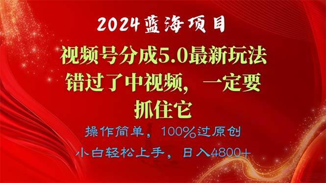 2024蓝海项目，视频号分成计划5.0最新玩法，错过了中视频，一定要抓住…-爱省资源网