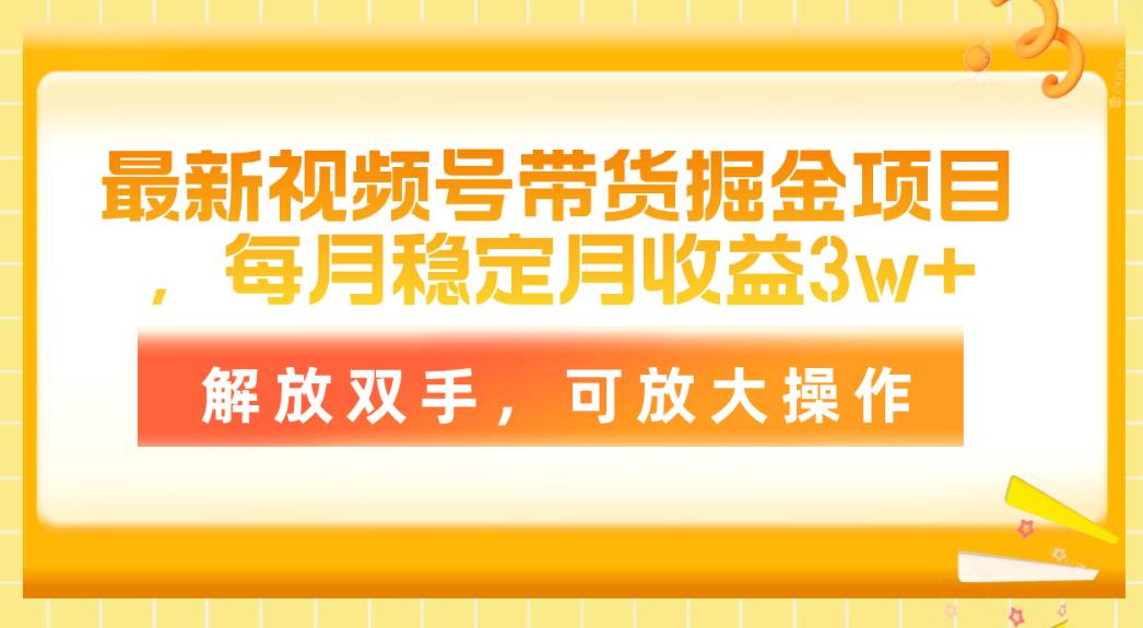 最新视频号带货掘金项目，每月稳定月收益3w+，解放双手，可放大操作-爱省资源网