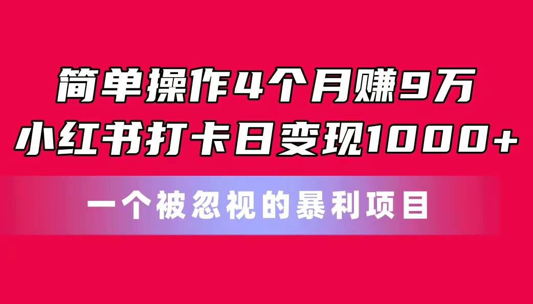 简单操作4个月赚9万！小红书打卡日变现1000+！一个被忽视的暴力项目-爱省资源网